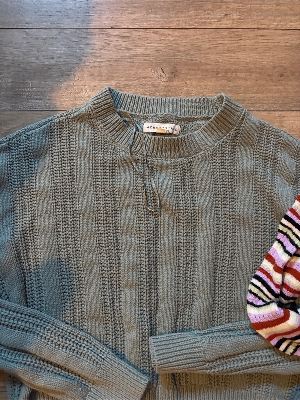 Lot of 2 Sweaters  - Sage Green Aeropostale and striped PAC Sun LA Hearts - Picture 2 of 6